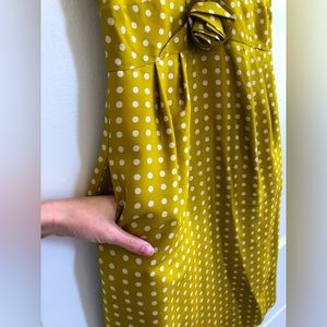 J. Crew gold and cream, silk, polka dot dress, size 4